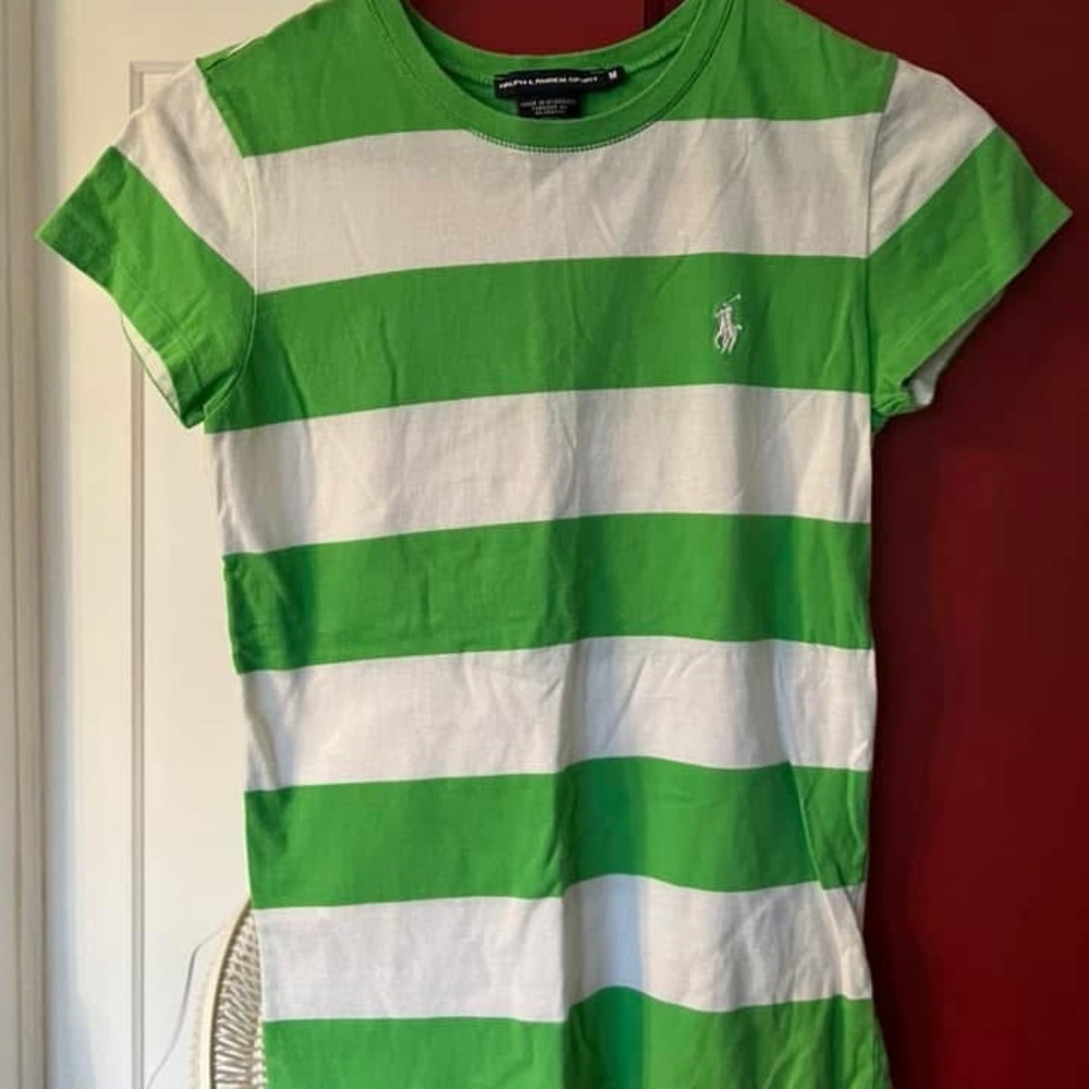 Ralph Lauren Green and White Striped Short Sleeve Tee